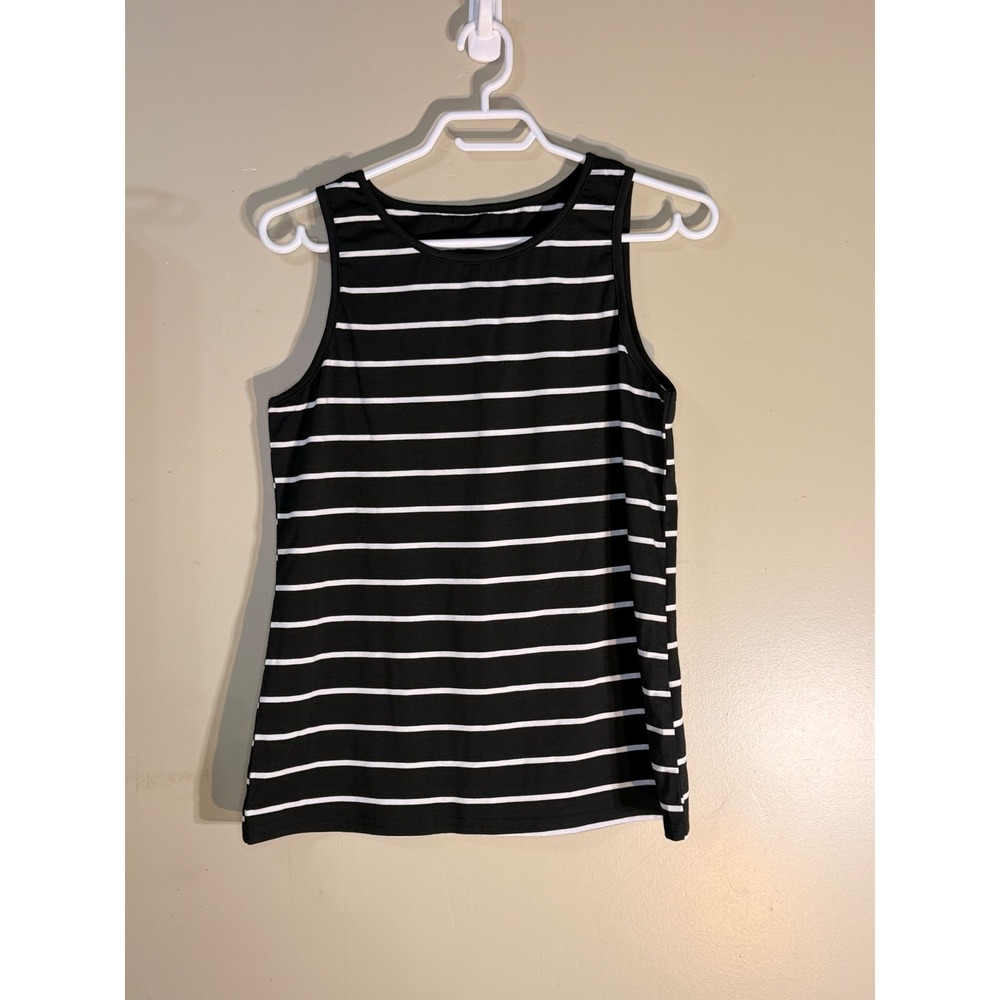 Temu Black White Striped Sleeveless Tank Top Medium Polyester Blend
